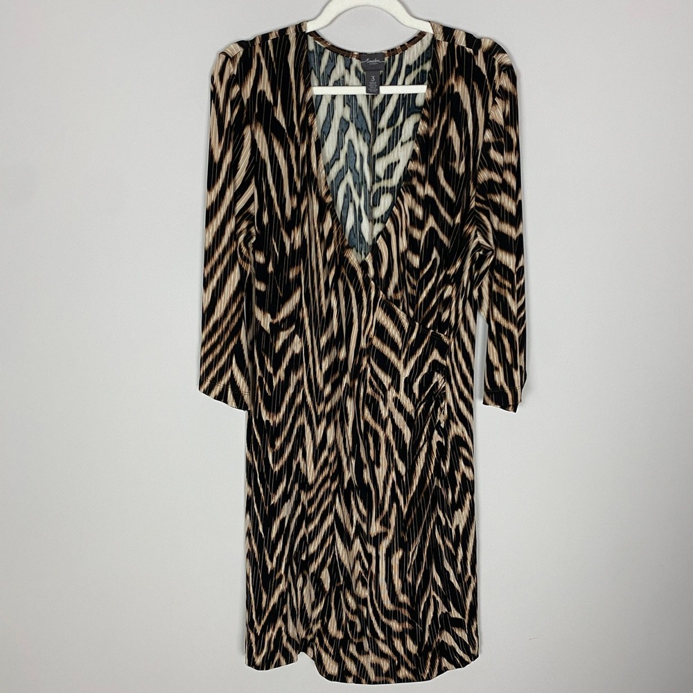 Chicos Travelers Midi Dress Womens XL Animal Print‎ Faux Wrap Slinky Mob Wife